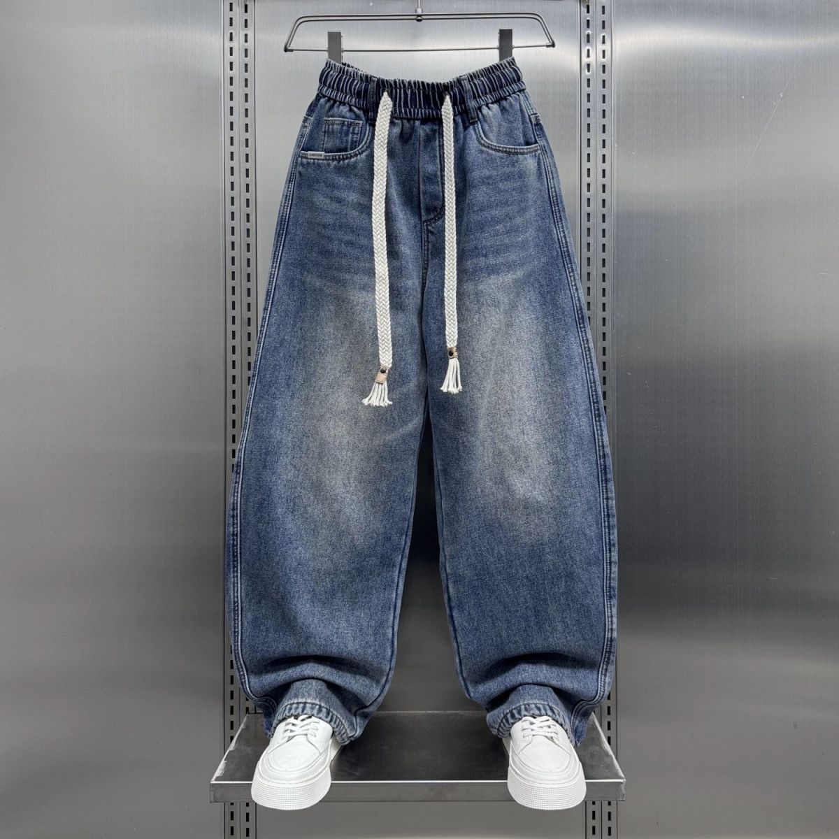 Джинсы мужские JYL Винтажная стирка Весенние Новые Свободные Прямые Многокарманные Укороченные Денимовые M бездна