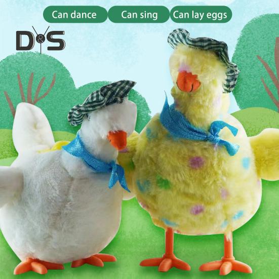 Chicken Laying Egg Toys with Sound Music Electric Crazy Plush Chicken Doll Cute Hen Toy Egg Lays Stuffed Animal for Children