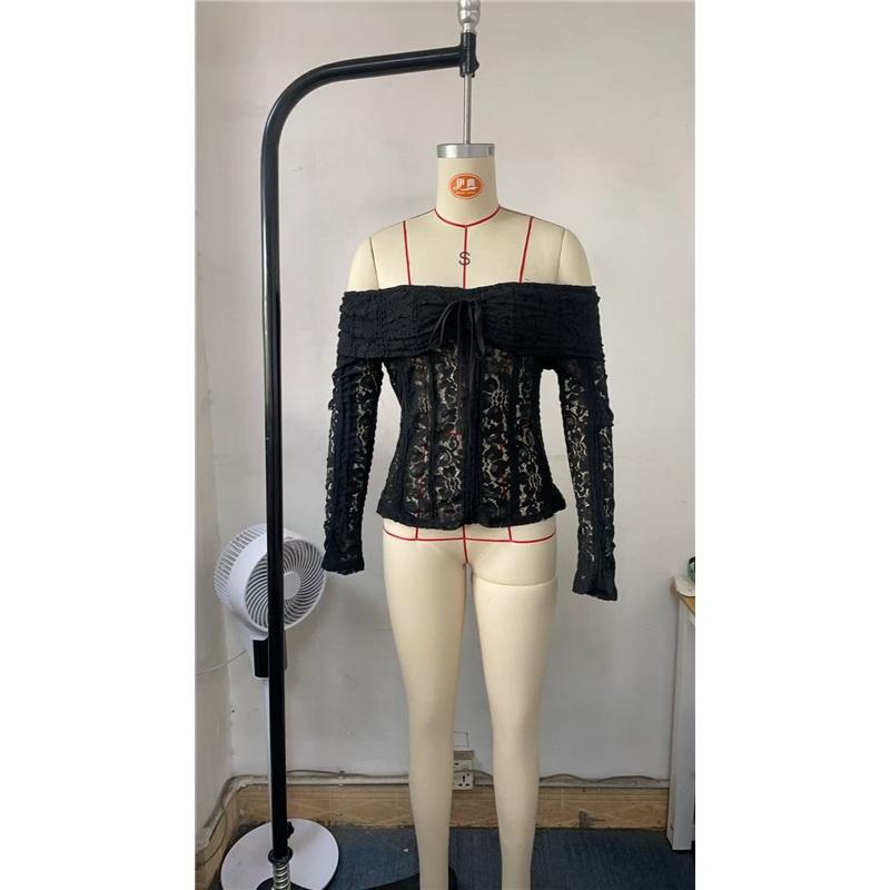 New Lace Top Women Pullovers 2025 Lace Long Sleeves Turtleneck Sexy Casual Basic Blouse Woman T Shirt Thin Solid Color Tops