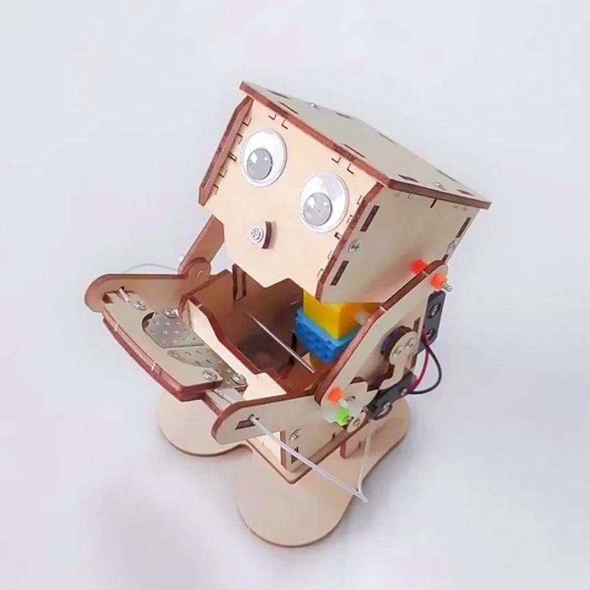 DIY Coin Eating Robot Wooden Model Kit - STEAM Project Children's Science Experiment Education Teaching Assembly Toy