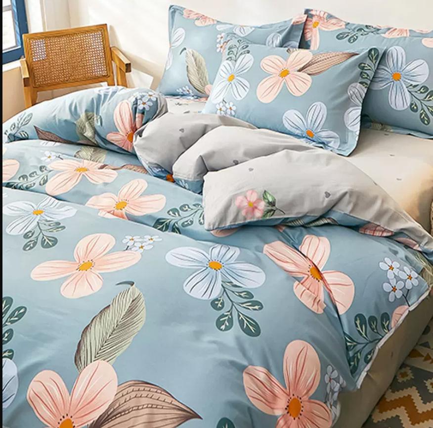 Customized Size Duvet Cover and 2pc Pillowcase, 100% Cotton, Flower Print, Bedding Set, for King, Queen, Single, Double Twin Bed