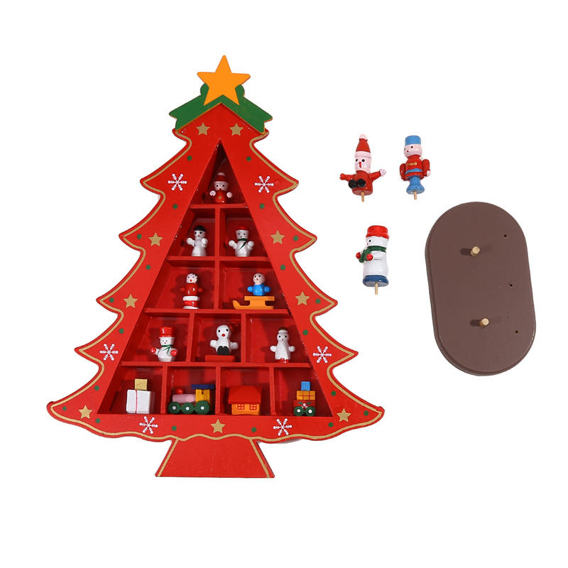 Vintage Wooden Christmas Tree Ornament Desktop Diy Mini Pine Tree with Mini Ornament for Xams Home Decor