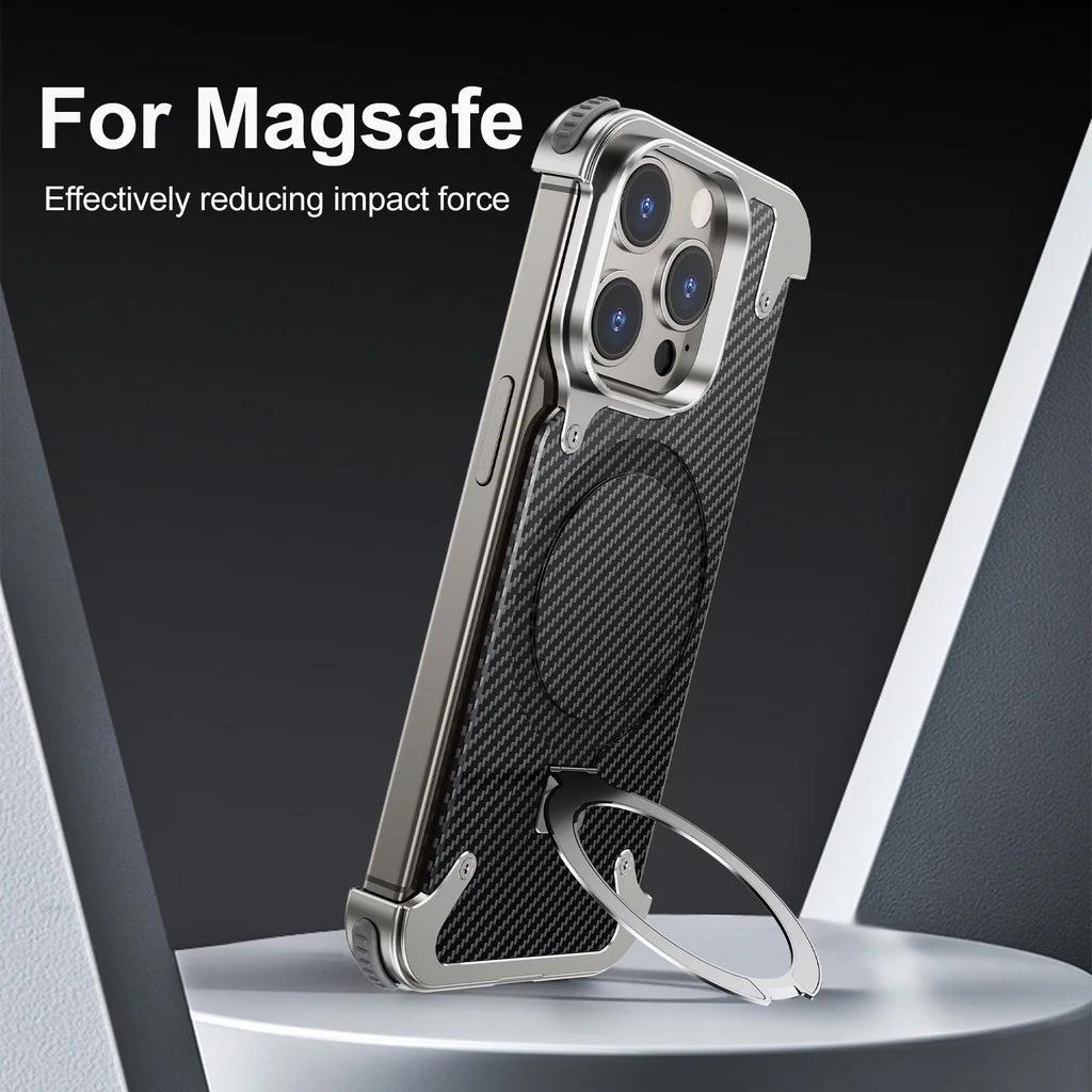 Frameless Case for iPhone 15 Pro 15Plus Compatible Magsafe Magnetic Stand Military-Grade Shockproof Protective Phone Cover
