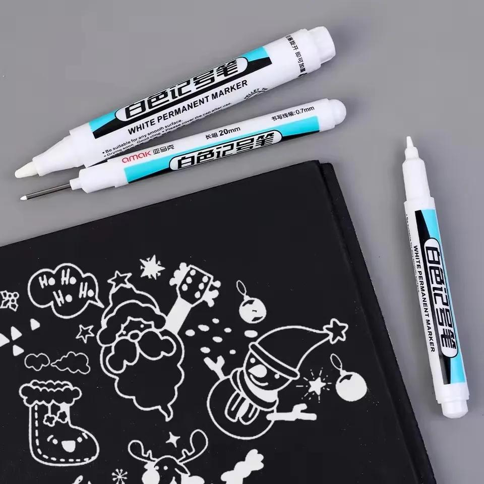 5/1Pcs Oily White Marker Pen Graffiti Pens Waterproof Permanent Gel Pencil Tire Notebook Glass Painting Pen 0.7mm 1mm 2.5mm