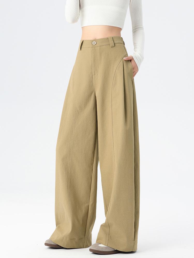 Women’s Khaki High Waist Wide Leg Knife-Pleat Pants - Korean Style, Spring 2026 Collection