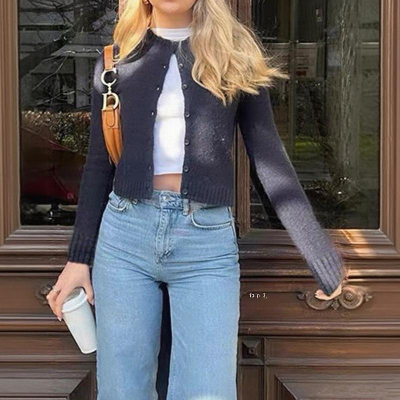 Casual Simple Solid Color Long-sleeved Jacket and Sweater for Women's Autumn and Winter 2025