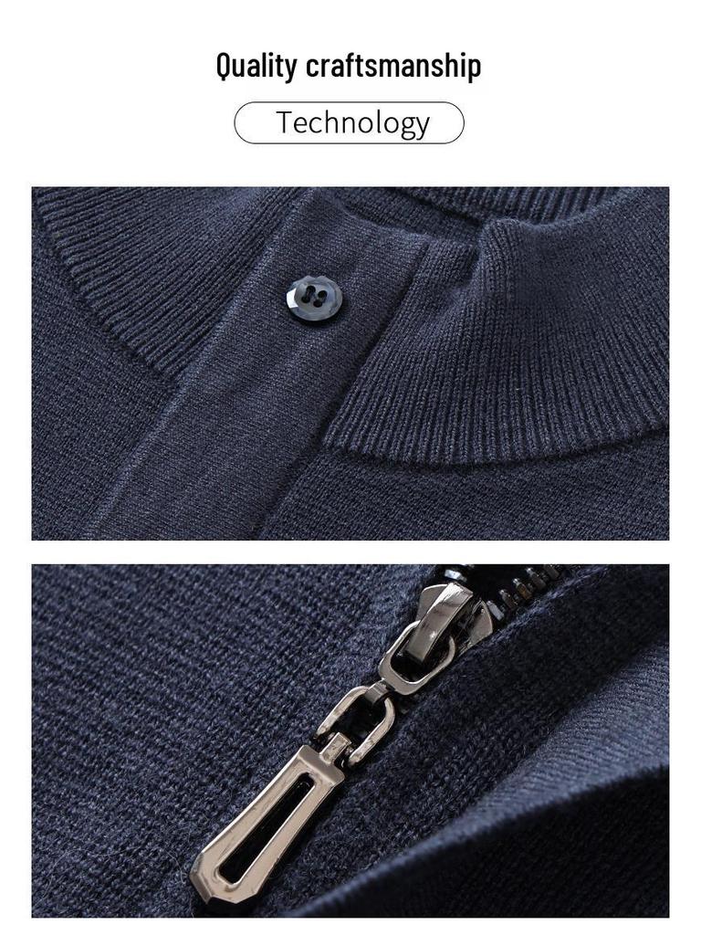 Hengyuanxiang Men's 100% Wool Thick Knit Half-High Neck Cardigan Sweater - Autumn/Winter 2025