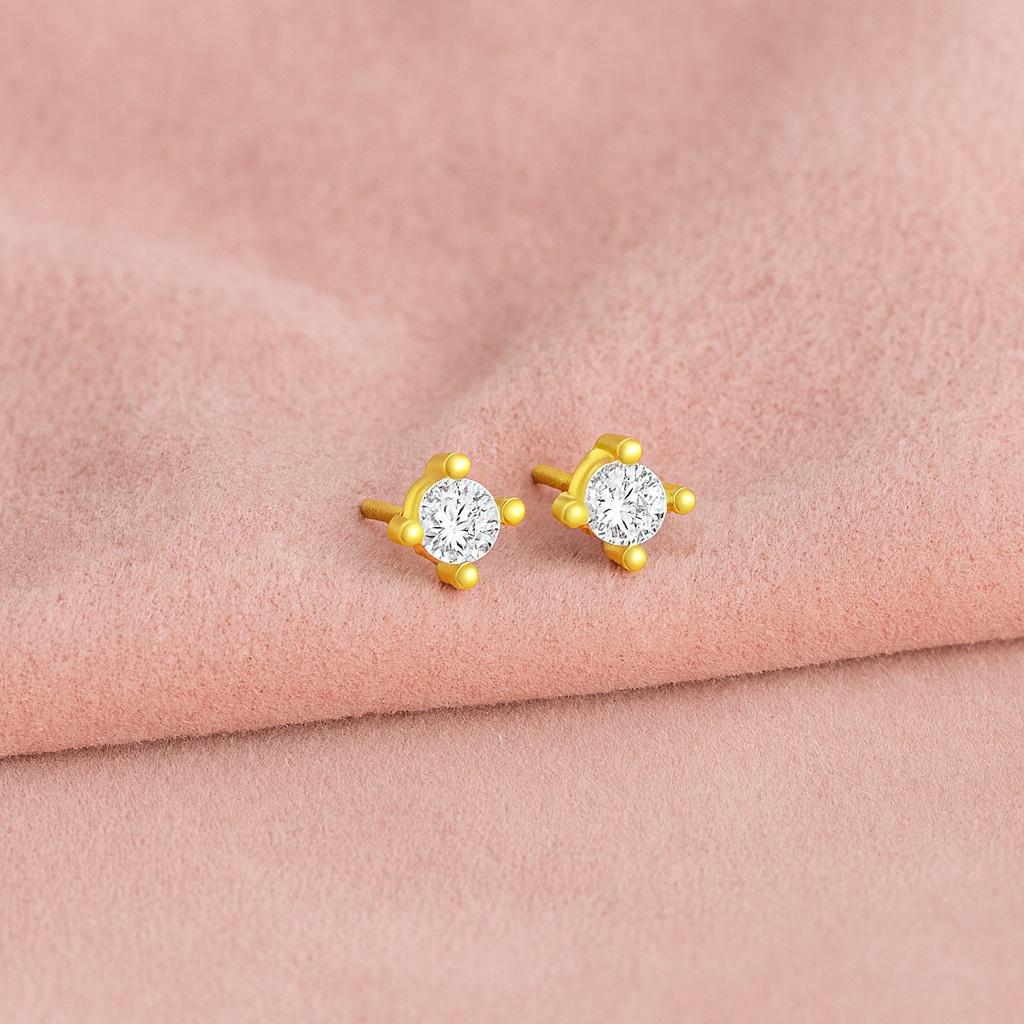 Classic Solitaire Stud Earrings - 925 Sterling Silver Gold Plated