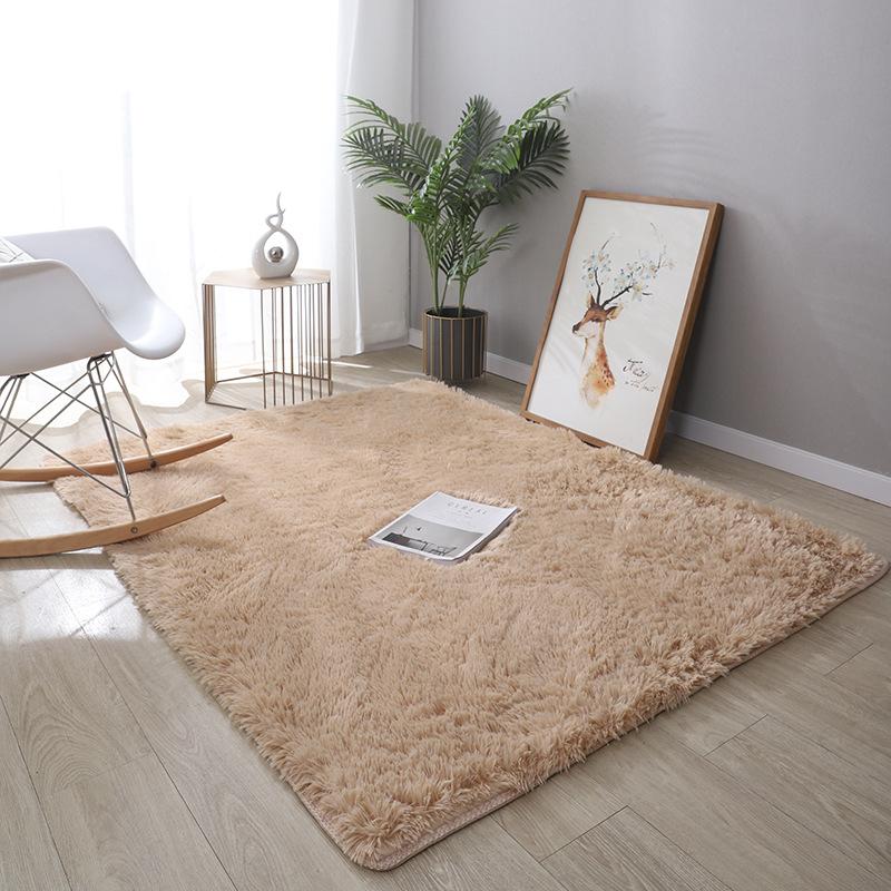 Simple Modern Silk Hair Tie-Dye Carpet Plush Soft Living Room Bedroom Bed Blanket Children's Room Non-Slip Floor Mat