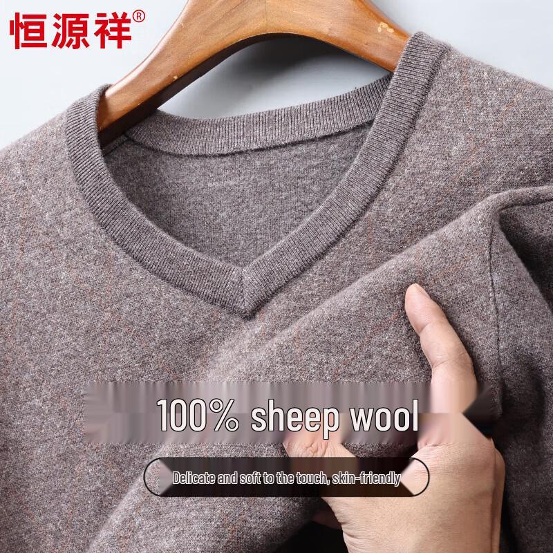 

Hengyuanxiang Men s Thickened V-Neck 100% Wool Sweater 3XL