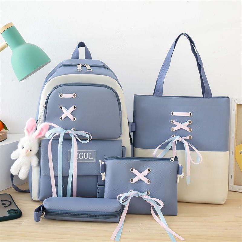 Girl Large Capacity Backpack Set Nylon Lightweight Elementary School Bag for School Start Season Multipurpose Handbag