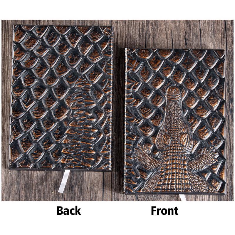 A5 Notebook,Crocodile Embossed Retro Hardcover Leather Cover,100 Sheets Per Book,Horizontal Lines Inside,Office And Study Diary