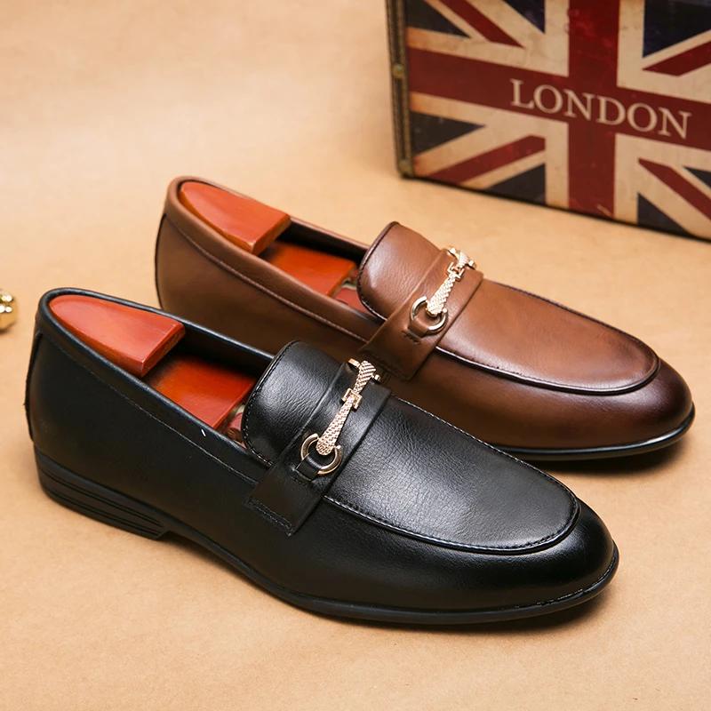 2024 New Men Casual Slip-on Business Loafers Male Concise Fashion Leather Shoes Soft High Quality Driving Shoes Mule Dress Shoes