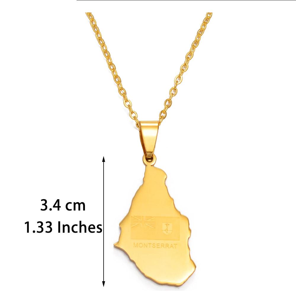 Anniyo Map of Montserrat United Kingdom Pendant and Thin Chain Necklaces Stainless Steel Montserrat Maps Jewelry #054621 45cm OR 17.7 Inches