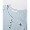 Milk blue T-shirt women's bow embroidered bottoming shirt early spring card waist pinch pleated long sleeve inside chic top