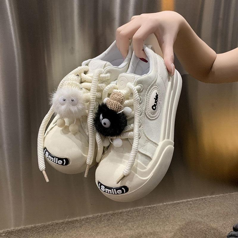 

Bailu s same casual canvas shoes for women wear 2025 niche design versatile ugly and cute thick-soled white shoes in summer 40