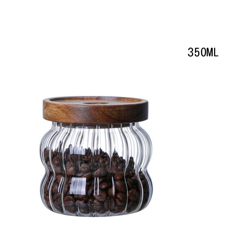 Kitchen High Borosilicate Glass Sealed jar Canister Glass Container Wood Lid Food Storage Jar Coffee Bean Wheaten Grain Oat Can