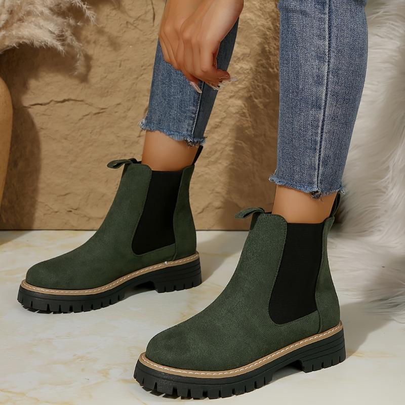 Women'S Slip-On Chunky Platform Ankle Boots - Non-Slip Rubber Sole, Cushioned Insole & Low Heel - Slip-On Closure