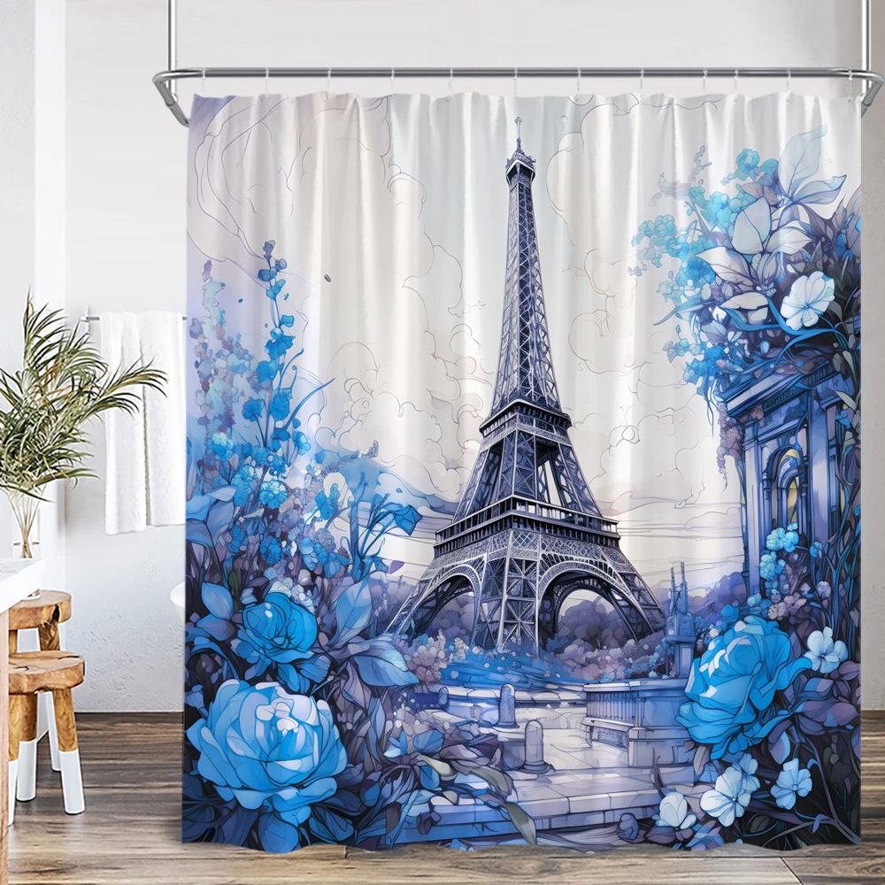 Eiffel Tower Shower Curtain European Paris City View France Architecture Bathroom Decoration Modern Polyester Bathtub Curtain