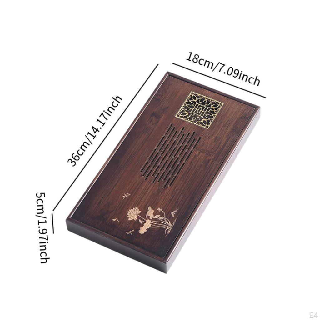 Set de tavă de ceai din bambus pentru scurgerea apei, accesoriu cu cutie de depozitare, servind pentru