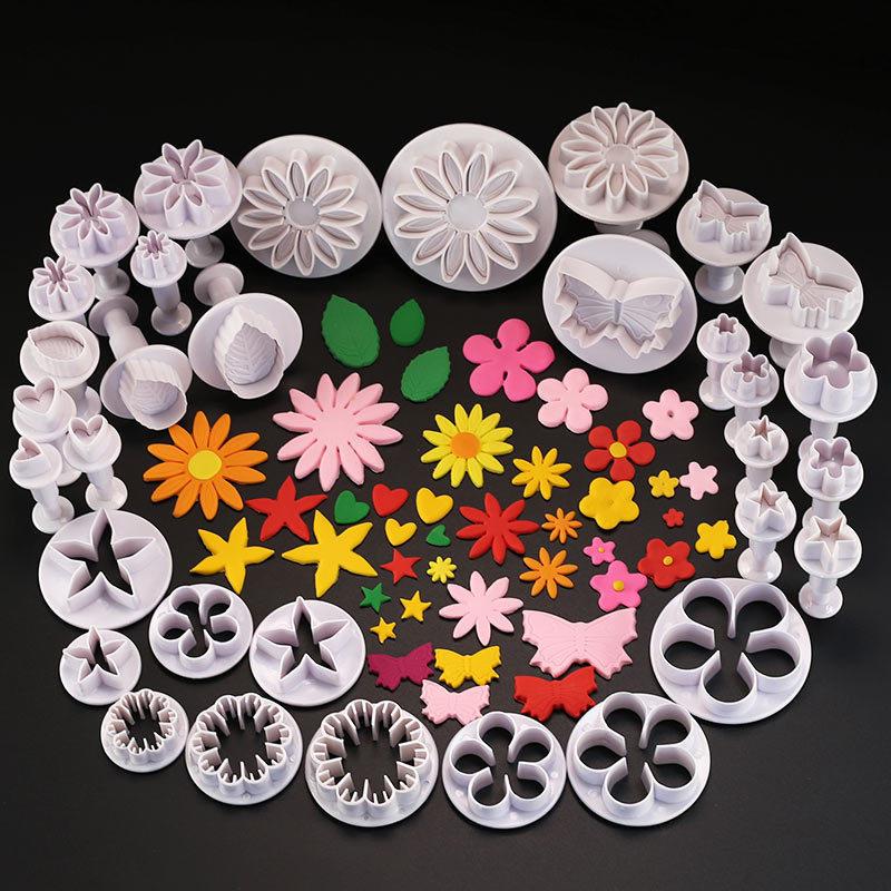 3Pcs/Set Mini Heart Flower Mold Plastic Plunger DIY Cake Decorating Tools Fondant Sugar Craft Biscuit Cookies Cutter Mould
