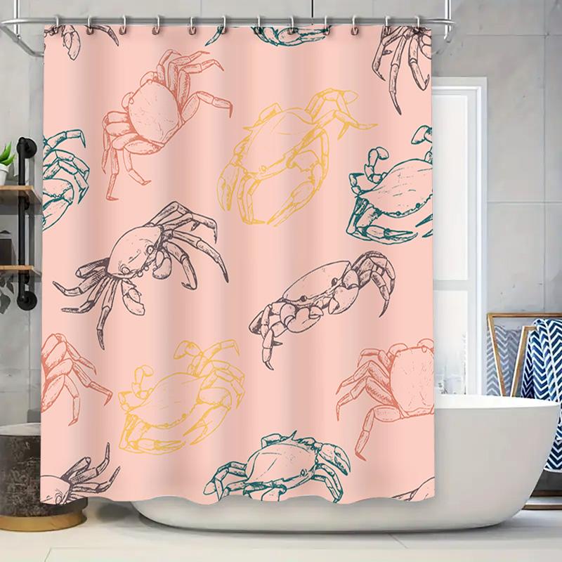 

Hand-Painted Crab Print Shower Curtain For Bathroom Decor, Pink Tones With Yellow Orange Blue Crabs Size 72X84 Inches (180X213Cm W60H190(CM)-1 Pcs
