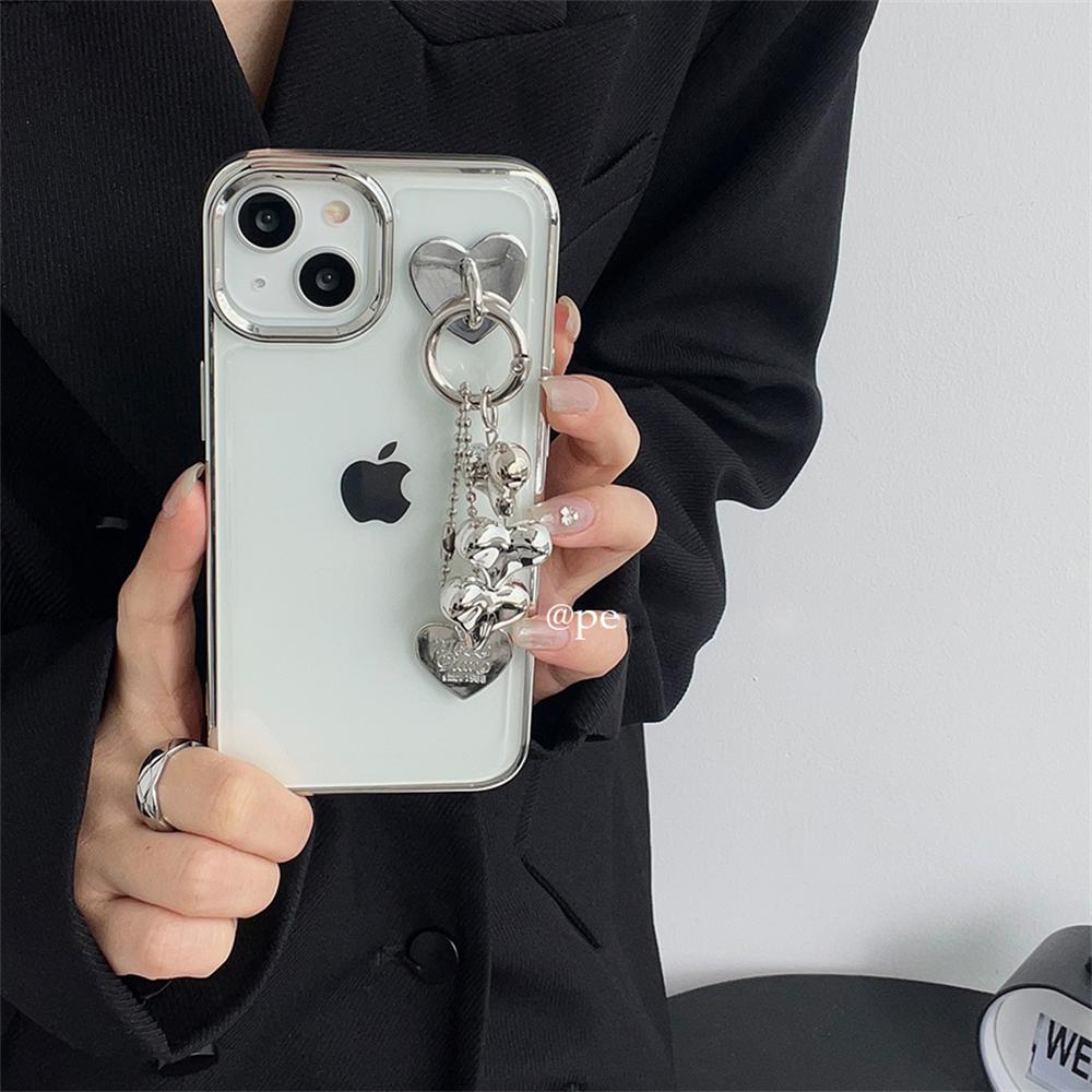 Luxury 3d Love Heart Pendant Transparent Plating Case For Iphone 14 13 12 11 Pro Max X Xr 7 8 Plus Shockproof Soft Cover Funda