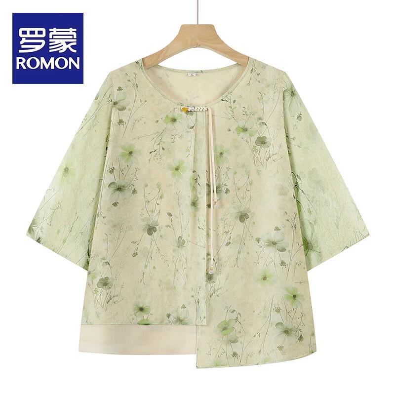 ROMON New Chinese Style Loose Plus Size Women s Summer Blouse 4XL
