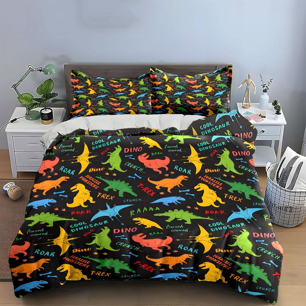 Colorful Dinosaur Pattern Bedding Duvet Cover Set (1*Duvet Cover 2*Pillowcases, Without Duvet Insert)