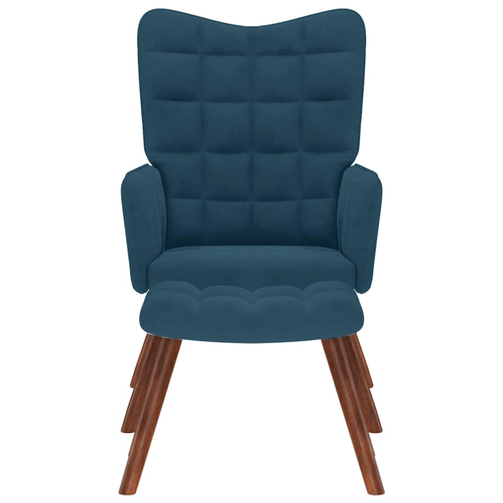Relax Armchair with Footstool Blue Velvet