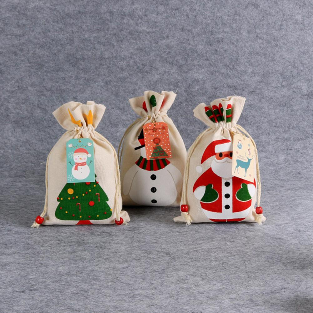 5Pcs Christmas Gift Bags Drawstring Pouches for Candies Small Presents Holiday Storage Decorative Candy Bag Fabric