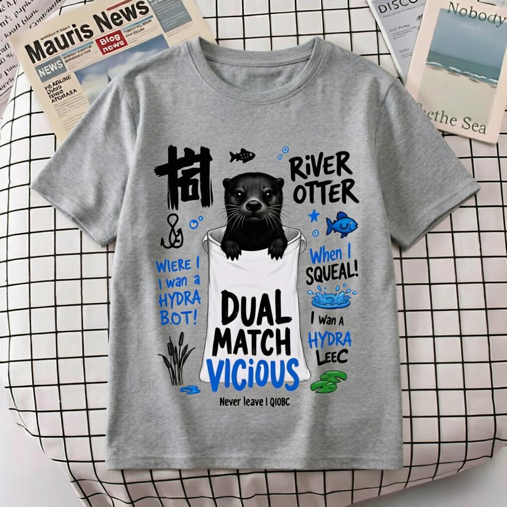 

Dual Match Vicious River Otter Graphic T Shirt Unisex Women Casual Cotton Short Sleeve Cute Animal Print Tee Streetwear 4XL