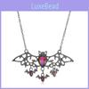 Halloween Jewelry Dark Alloy Bat Pendant Necklace With Water Crystal For Adults