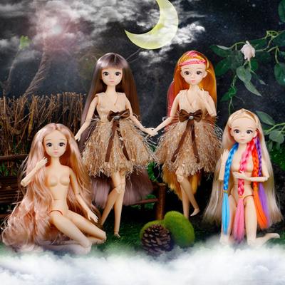 30cm BJD Puppe 26 Bewegliche Gelenke Schwarze Augen Buntes Haar Kleiderwechsel Nackte Puppenkörper Modell Spielzeug zum Geschenk