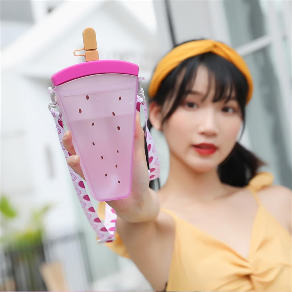 Leuke watermeloen ijswaterfles met rietje, lekvrije plastic drinkbeker