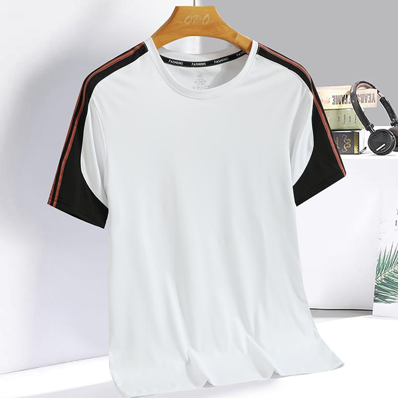 Sports running T-shirt color blocking men's and women's short sleeved T-shirt casual loose ice silk quick drying breathable fash