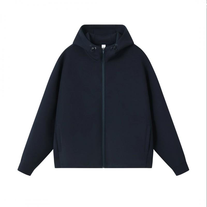 Unisex Heavyweight 380g Cotton Blend Hooded Zip-Up Sweatshirt Oversized High Neck Casual Pullover
