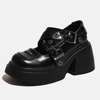 Damen Punk Schuhe Plateauschuhe Schnallendesign Slipper Leder Mary Janes Personalisiert Dunkel Retro Klobig Mädchen Kleid Y2K Schuhe 40