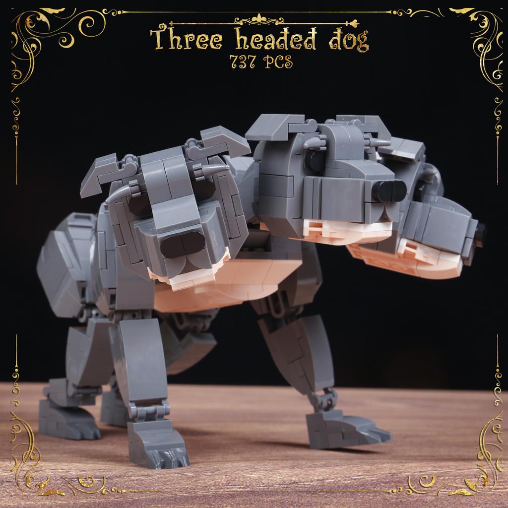 737PCS Creative The Three-Headed Dog Cerberus Fluffy Building Blocks Assemble Bricks Toys Gift For Children Kids