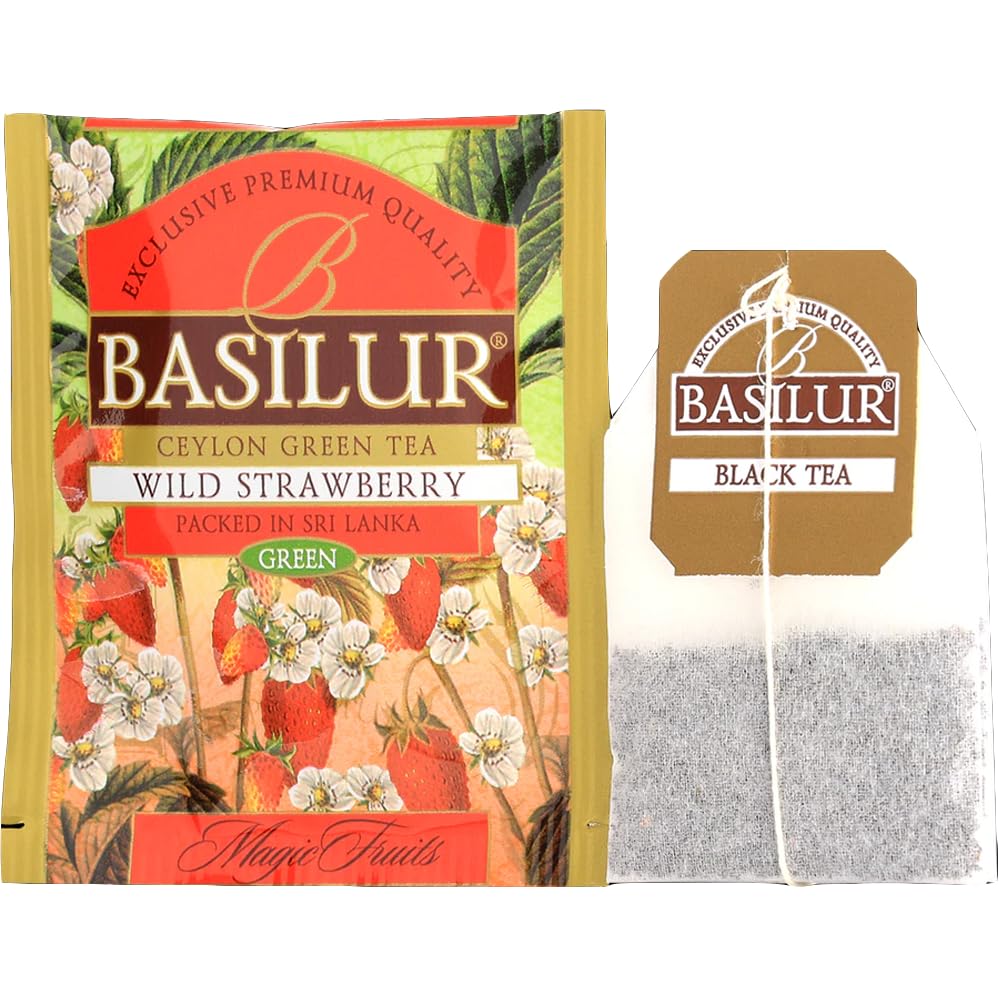 Basil Tea [Green Tea Bags] Wild Strawberry (25 Tea Bags) Iced Tea, Ceylon Tea, Sri Lanka, Fruit Flavor [70784]
