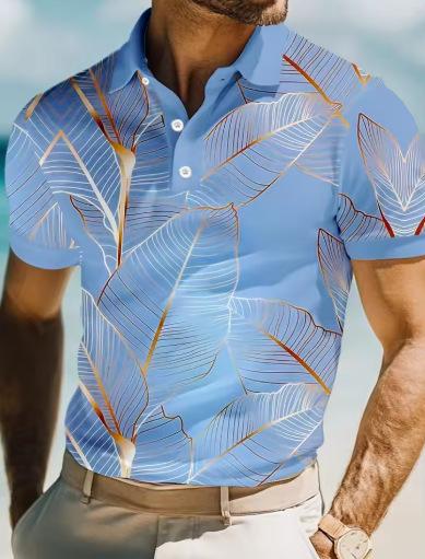 Men's 3D Leaf Print Short Sleeve Polo Shirt Neck Casual Suitable for School Resort Daily Outdoor Polo Shirt