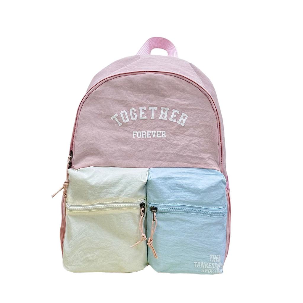 Schoolbag backpack Korean version splicing contrasting color dopamine backpack large capacity campus class outdoor travel student schoolbag