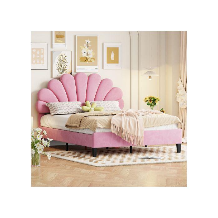 Dvoulůžko čalouněné - MUVOE - 140 x 200 cm - Květinové čelo postele - Robustní MDF - Snadná montáž