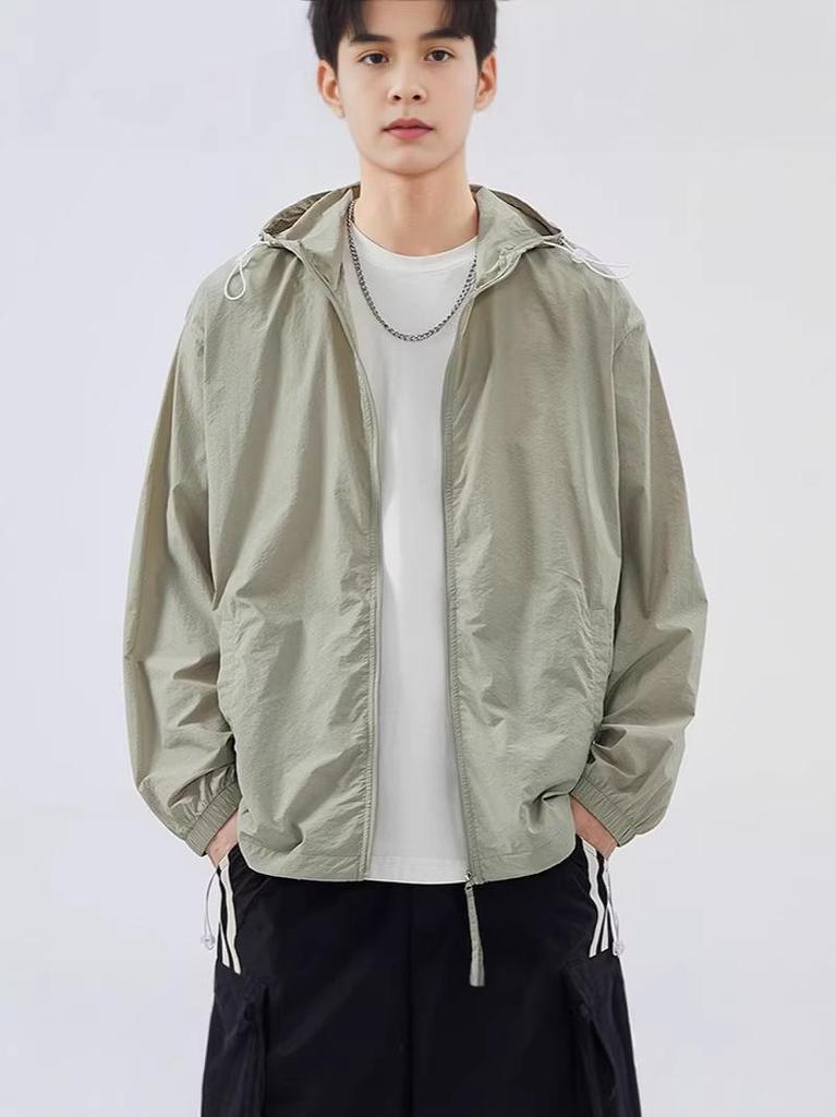 Men's Lightweight Ice Silk Sun Protection Hooded Jacket for Summer Cycling & Fishing - Loose, Breathable Outdoor Wear