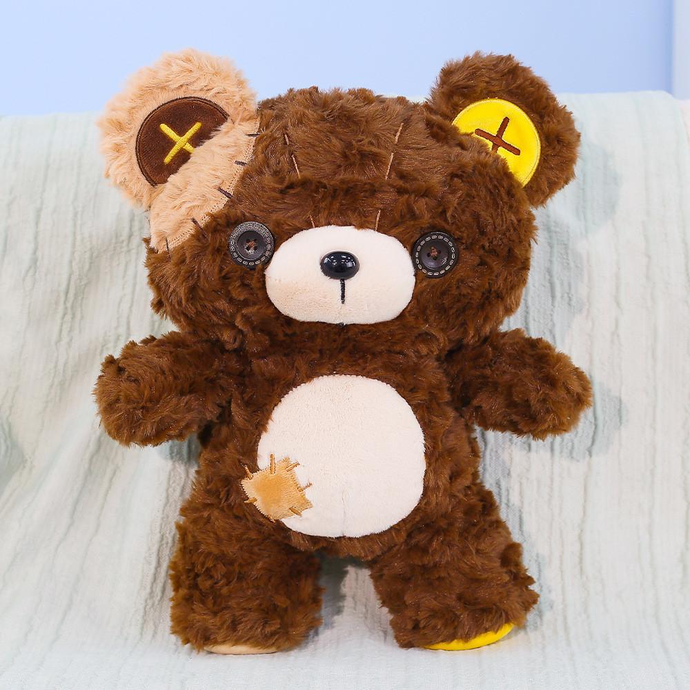 Plush Bear Soft Toy With Button Patches For Kids And Gift Giving