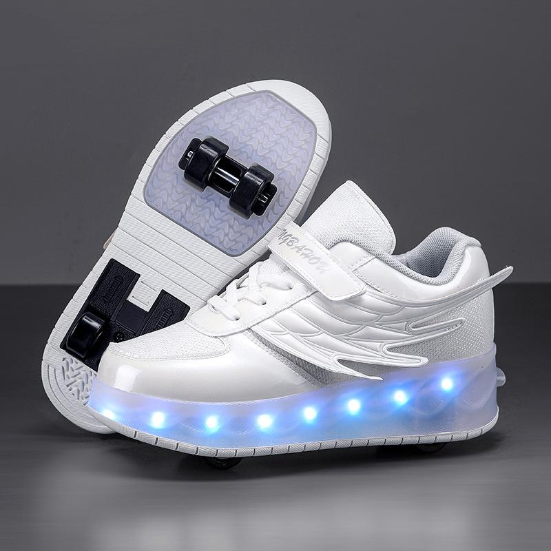 

Boys Girls kids USB rechargeable luminous casual sneakers LED light wheel outdoor parkour roller skates sport 40