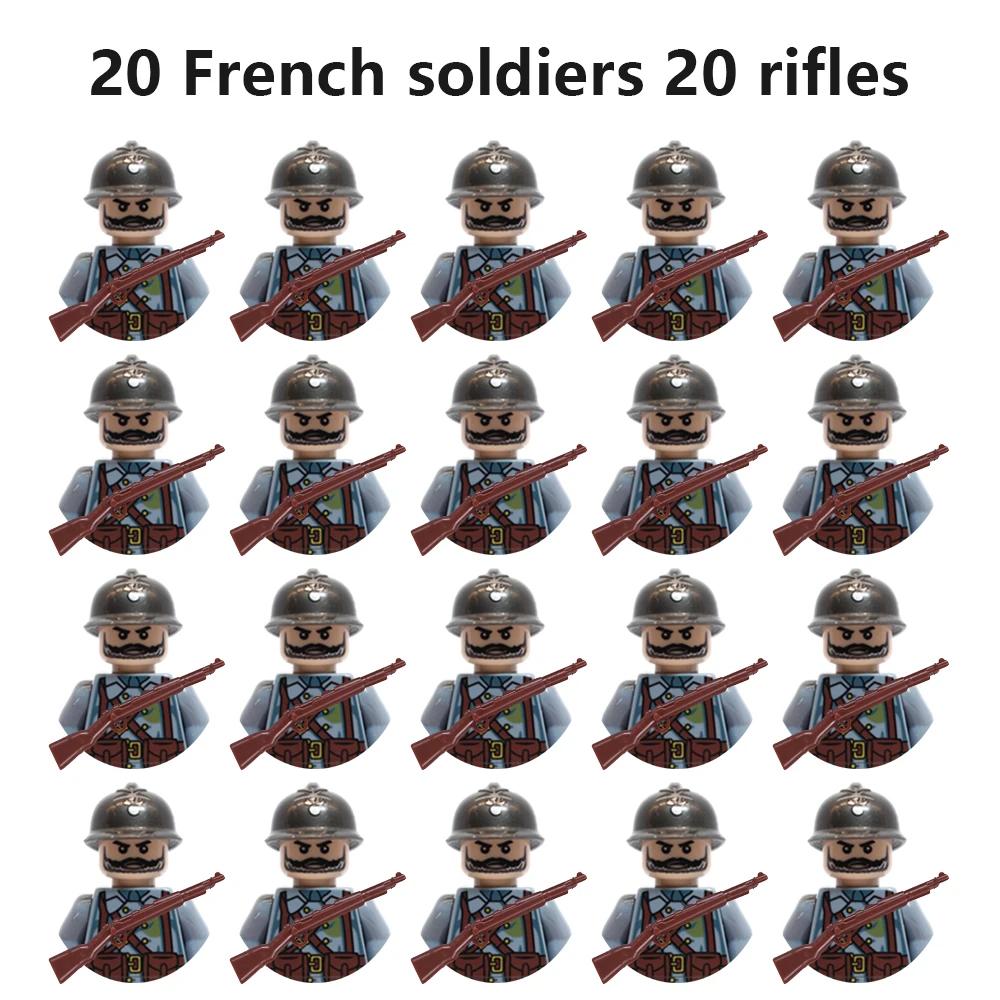 20Pcs/Set WW2 Military Soldier Array Soviet US UK France Japan Canada Italy China Building Blocks Action Figure Bricks Kids Toy