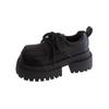 Black thick-soled lace-up small leather shoes for women's 2025 spring and autumn new British style versatile height-increasing round head muffin sin
