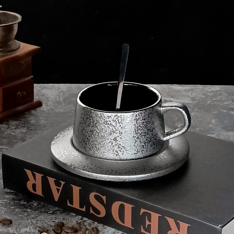 Tasse à café créative en céramique dépolie avec soucoupe, tasse de bureau de luxe, ensemble de tasses pour le thé de l'après-midi, vaisselle pour la maison
