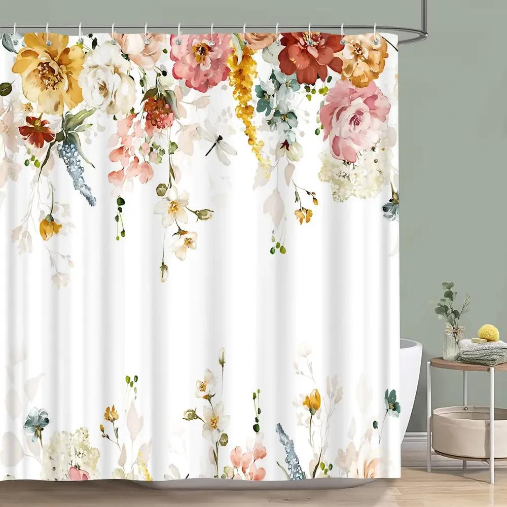 Sage Green Shower Curtain Plant Botanical Eucalyptus Leaf Watercolor Greenery Leaves Floral Bath Curtains Fabric Bathroom Decor